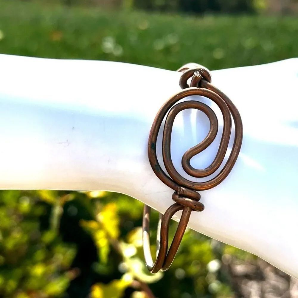 Men's vintage copper spiral open cuff bracelet
